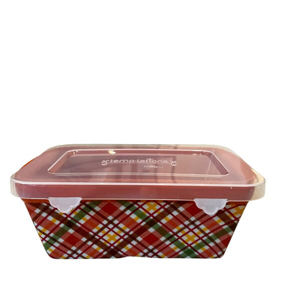 Temptations by Tara Mini Ceramic Loaf Pan w/ Lid 12oz Plaid Fall Bakeware NEW - Picture 2 of 10